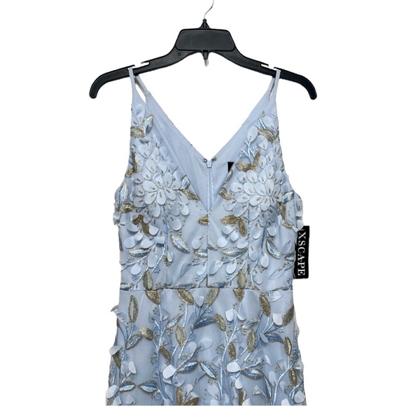 XSCAPE Embroidered Long Evening Dress  in Light Blue Size 4 - Picture 6 of 9